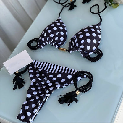 2023 Swimwear Sexy Dot Print Bikinis Set Women's Swimsuit Bandage Push Up Swim 2 Pieces Biquini Brazilian Beachwear Bathing Suit 8301