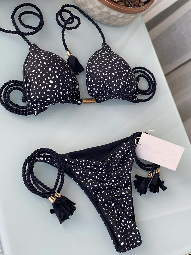 2023 Swimwear Sexy Dot Print Bikinis Set Women's Swimsuit Bandage Push Up Swim 2 Pieces Biquini Brazilian Beachwear Bathing Suit