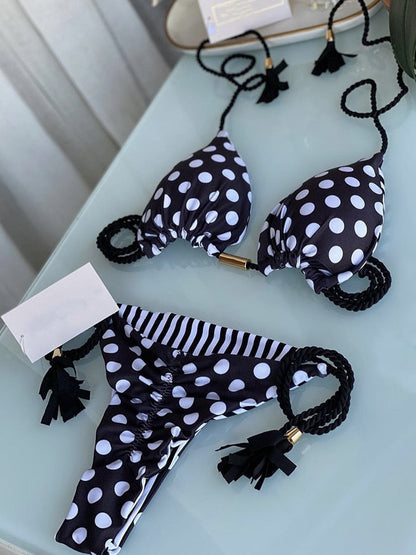 2023 Swimwear Sexy Dot Print Bikinis Set Women's Swimsuit Bandage Push Up Swim 2 Pieces Biquini Brazilian Beachwear Bathing Suit