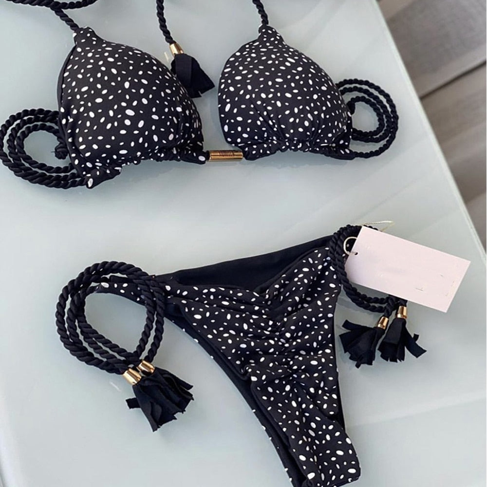 2023 Swimwear Sexy Dot Print Bikinis Set Women's Swimsuit Bandage Push Up Swim 2 Pieces Biquini Brazilian Beachwear Bathing Suit 8292