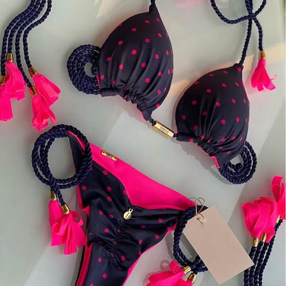 2023 Swimwear Sexy Dot Print Bikinis Set Women's Swimsuit Bandage Push Up Swim 2 Pieces Biquini Brazilian Beachwear Bathing Suit 8276