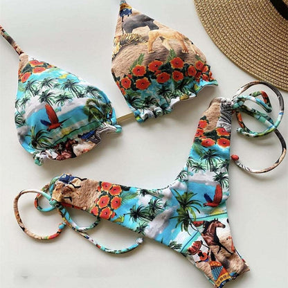 2023 Two-piece Women Brazilian Bikini set Summer Push up Swimwear Bathing Swim Suits String Halter Swimsuit Female Bandage Bikini Set QS03