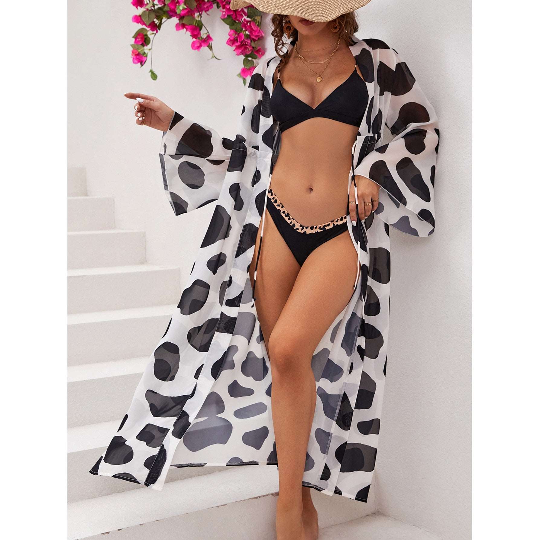 2023 Women Swimsuit Cover Up Sleeve Beach Tunic Dress Robe De Plage Solid White Cotton Pareo High Collar Beachwear TZ21133W40 One Size