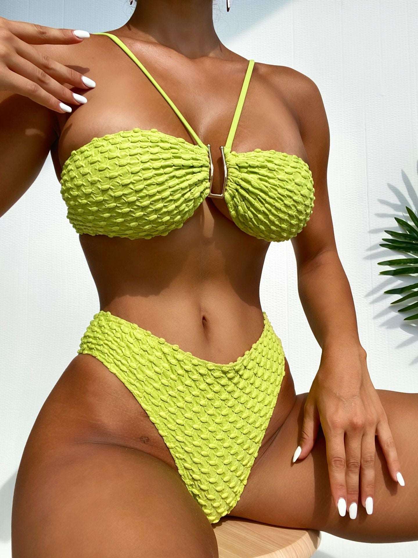 2023 Wrinkled Bandeau High Cut Bikini Women Swimwear Female Swimsuit Two-pieces Bikini set Strapless Bather Bathing Suit Swim