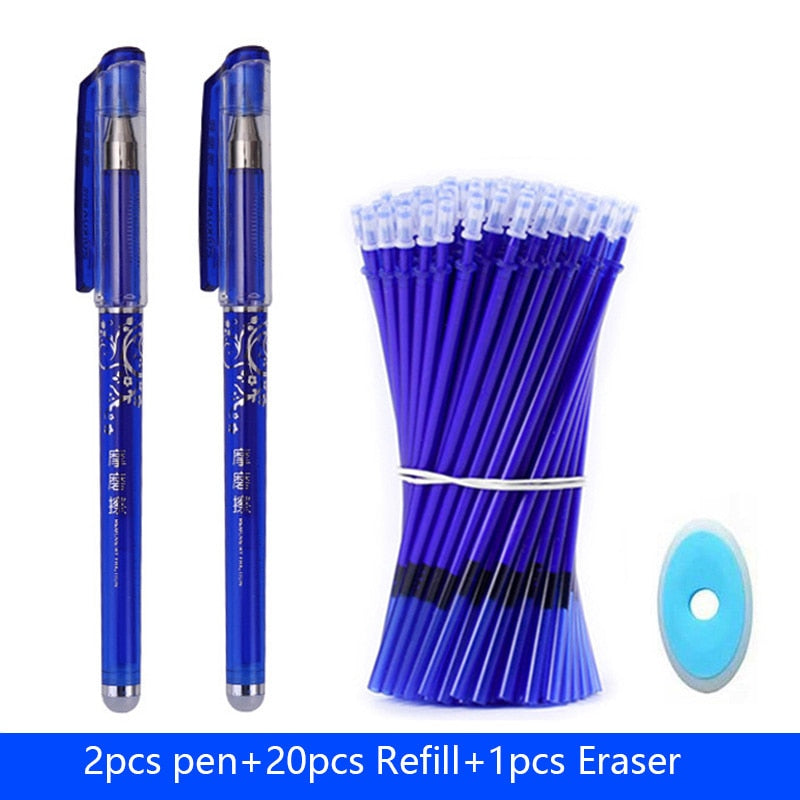 23Pcs/Set Erasable Gel Pens Set Washable Handle Blue Black Ink Writing Neutral Pen for School Office Supplies Stationery B-23pcs set blue ink