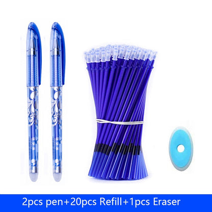 23Pcs/Set Erasable Gel Pens Set Washable Handle Blue Black Ink Writing Neutral Pen for School Office Supplies Stationery A-23pcs set blue ink
