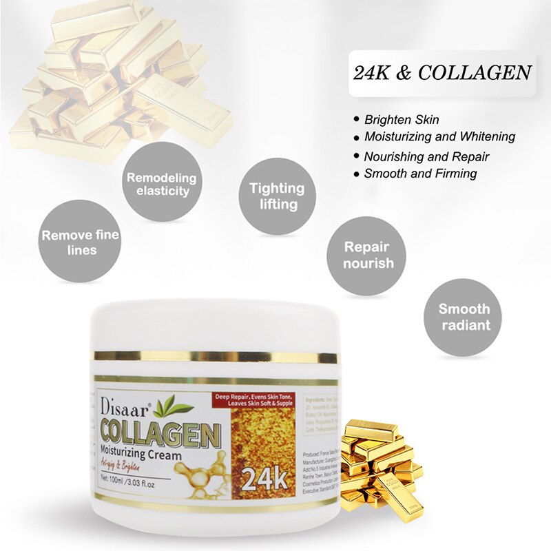 24K Anti-aging Cream 100ml Remodeling Elasticity Moisturizing Cream Smooth Fine Lines Firming Skin Collagen Cream 100ML