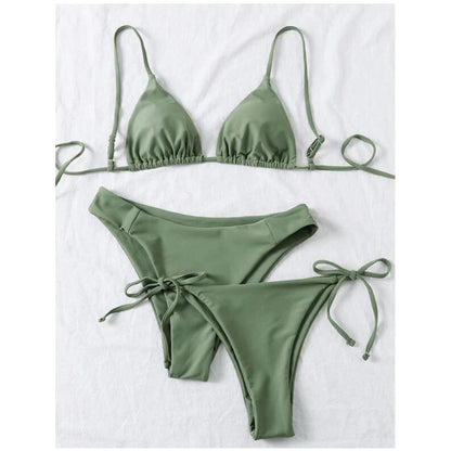 3 Pack Two Bottoms Push Up Bikini Sets Swimsuit For Women Sexy Low And Mid Waist Three Pieces Swimwear 2023 Bathing Suit Army green