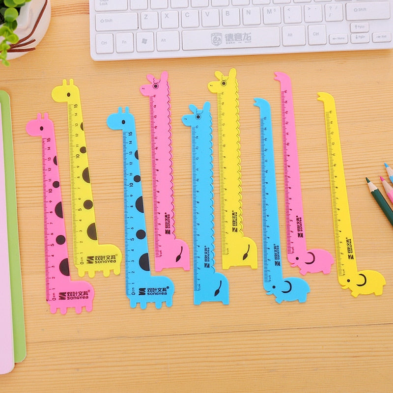 3 Pcs/Set Cute Cartoon Giraffe Animal Ruler Kawaii Plastic Kids Student School Drafting Supplies Stationery Gift Students Prize