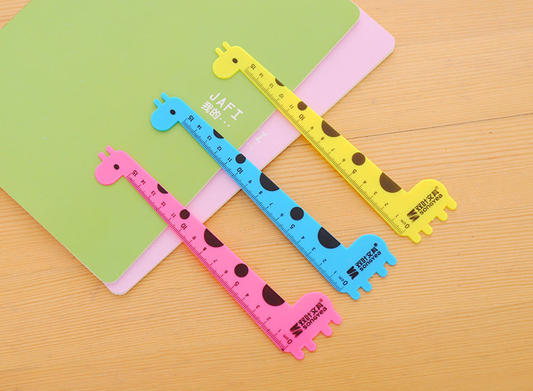 3 Pcs/Set Cute Cartoon Giraffe Animal Ruler Kawaii Plastic Kids Student School Drafting Supplies Stationery Gift Students Prize