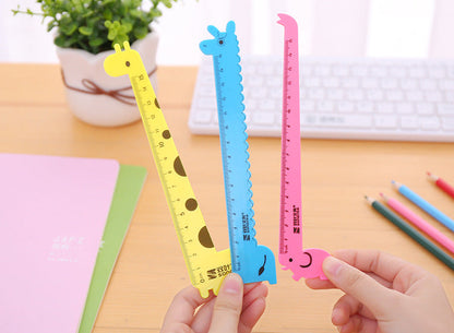 3 Pcs/Set Cute Cartoon Giraffe Animal Ruler Kawaii Plastic Kids Student School Drafting Supplies Stationery Gift Students Prize