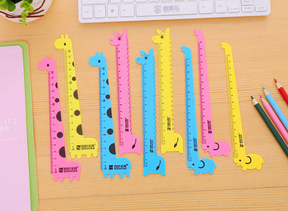 3 Pcs/Set Cute Cartoon Giraffe Animal Ruler Kawaii Plastic Kids Student School Drafting Supplies Stationery Gift Students Prize