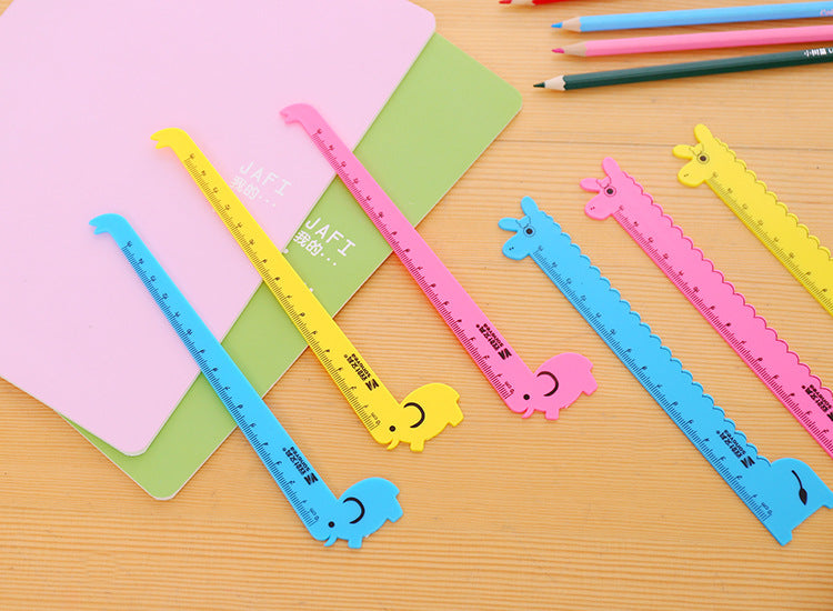 3 Pcs/Set Cute Cartoon Giraffe Animal Ruler Kawaii Plastic Kids Student School Drafting Supplies Stationery Gift Students Prize