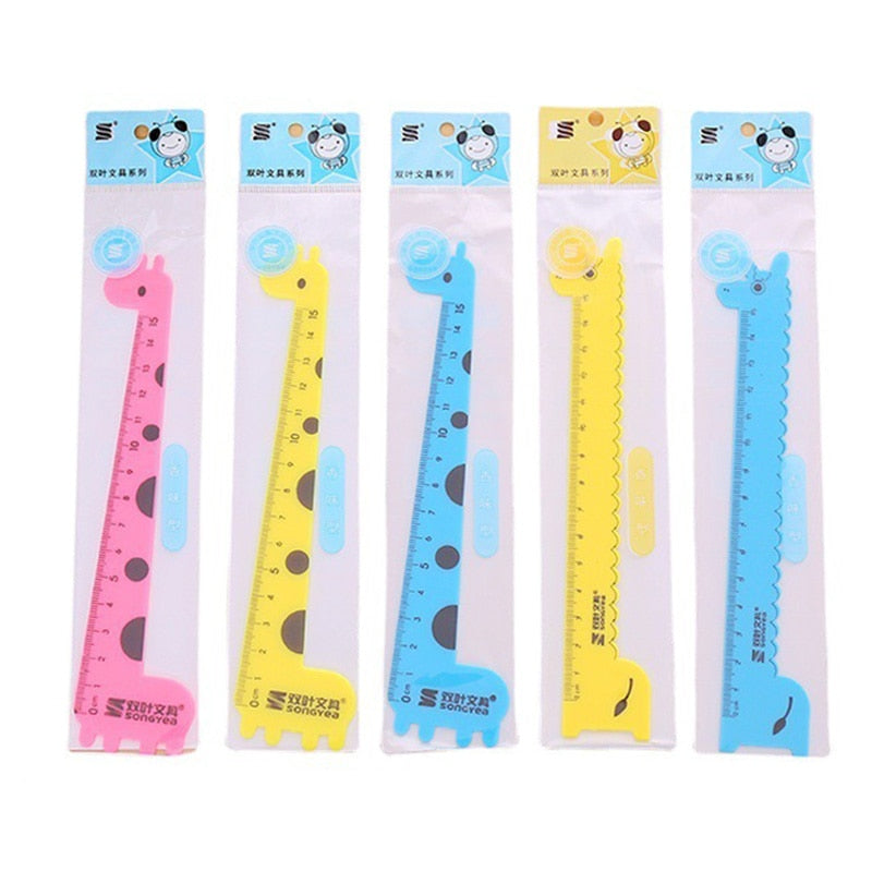 3 Pcs/Set Cute Cartoon Giraffe Animal Ruler Kawaii Plastic Kids Student School Drafting Supplies Stationery Gift Students Prize