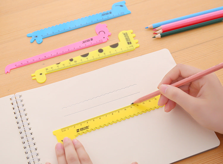 3 Pcs/Set Cute Cartoon Giraffe Animal Ruler Kawaii Plastic Kids Student School Drafting Supplies Stationery Gift Students Prize