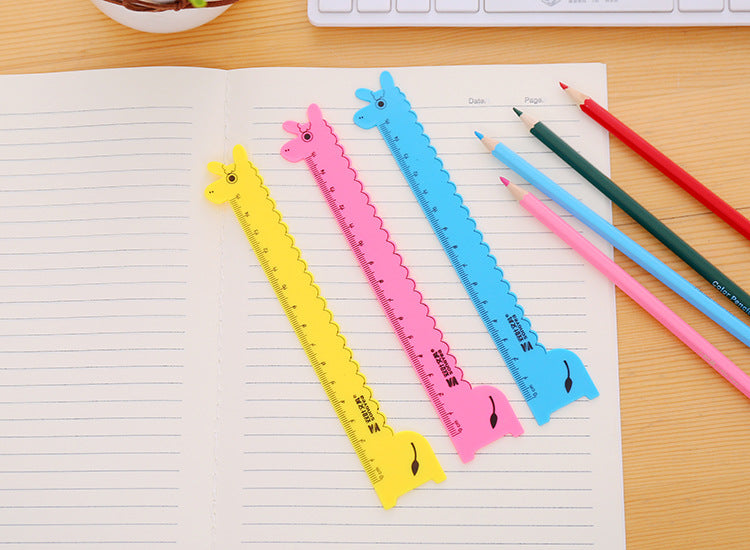 3 Pcs/Set Cute Cartoon Giraffe Animal Ruler Kawaii Plastic Kids Student School Drafting Supplies Stationery Gift Students Prize