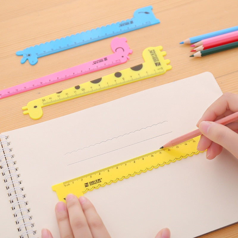 3 Pcs/Set Cute Cartoon Giraffe Animal Ruler Kawaii Plastic Kids Student School Drafting Supplies Stationery Gift Students Prize