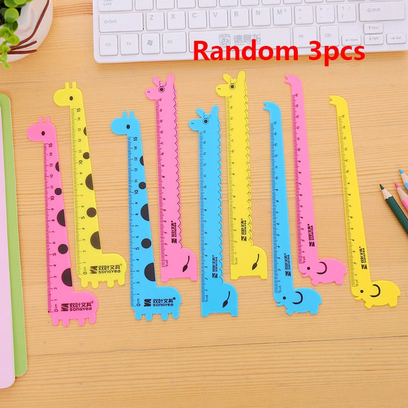 3 Pcs/Set Cute Cartoon Giraffe Animal Ruler Kawaii Plastic Kids Student School Drafting Supplies Stationery Gift Students Prize Default Title