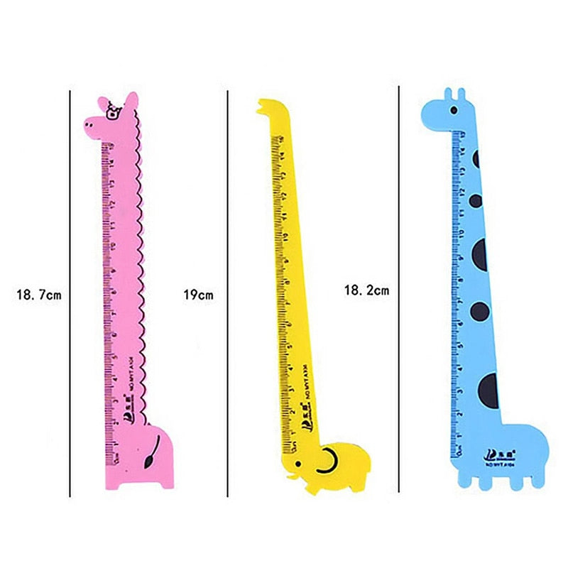 3 Pcs/Set Cute Cartoon Giraffe Animal Ruler Kawaii Plastic Kids Student School Drafting Supplies Stationery Gift Students Prize