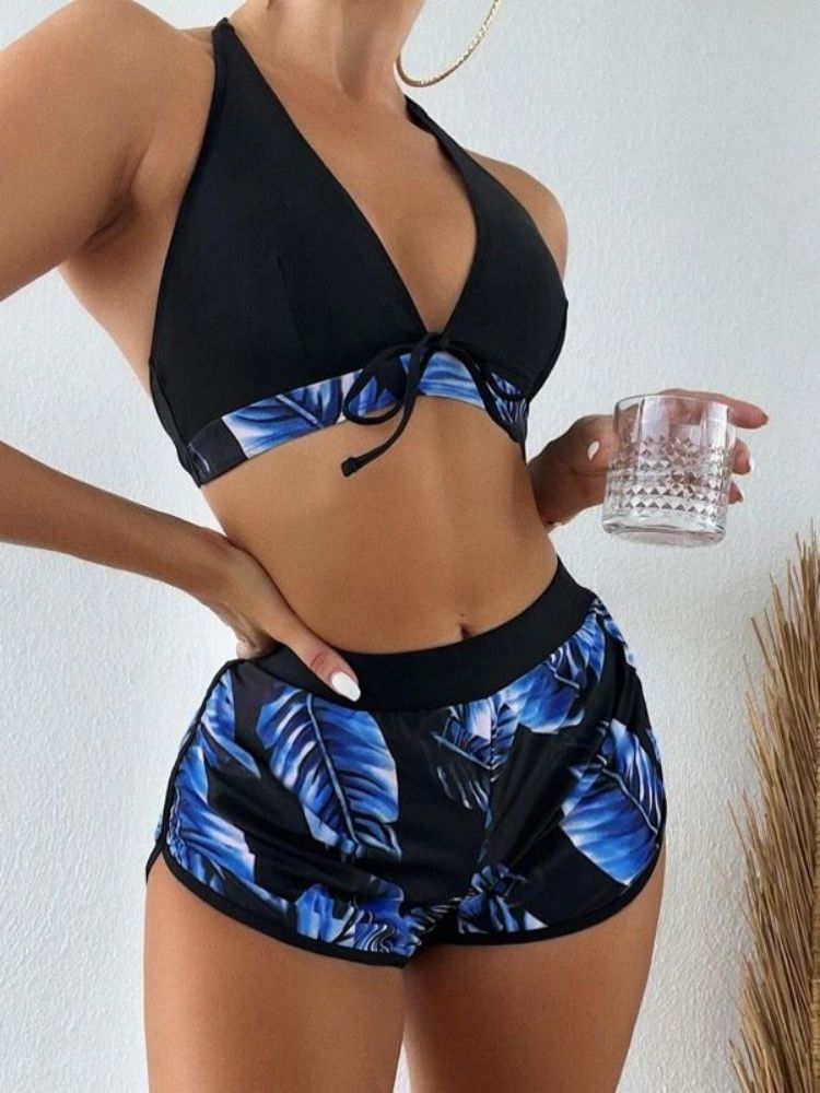 3 pieces Summer Print Swimsuits Bikini Sets Female Swimwear 2023 Sports Beach Wear Bathing Suit Girls Pool Women Swimming Suit Royal Blue