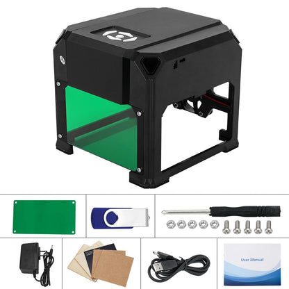 3000mW CNC Laser Engraver Desktop Laser Engraving Machine 80x80mm Mini Laser Engraver Woodworking DIY Logo Mark Printer Cutter Black