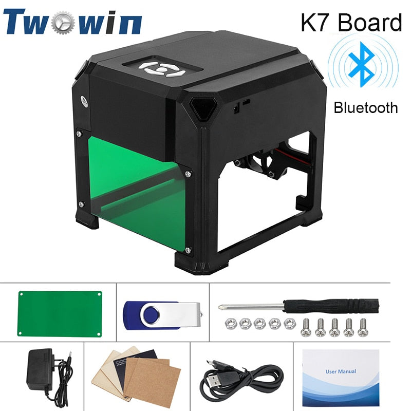 3000mW CNC Laser Engraver Desktop Laser Engraving Machine 80x80mm Mini Laser Engraver Woodworking DIY Logo Mark Printer Cutter Bluetooth K7 Board