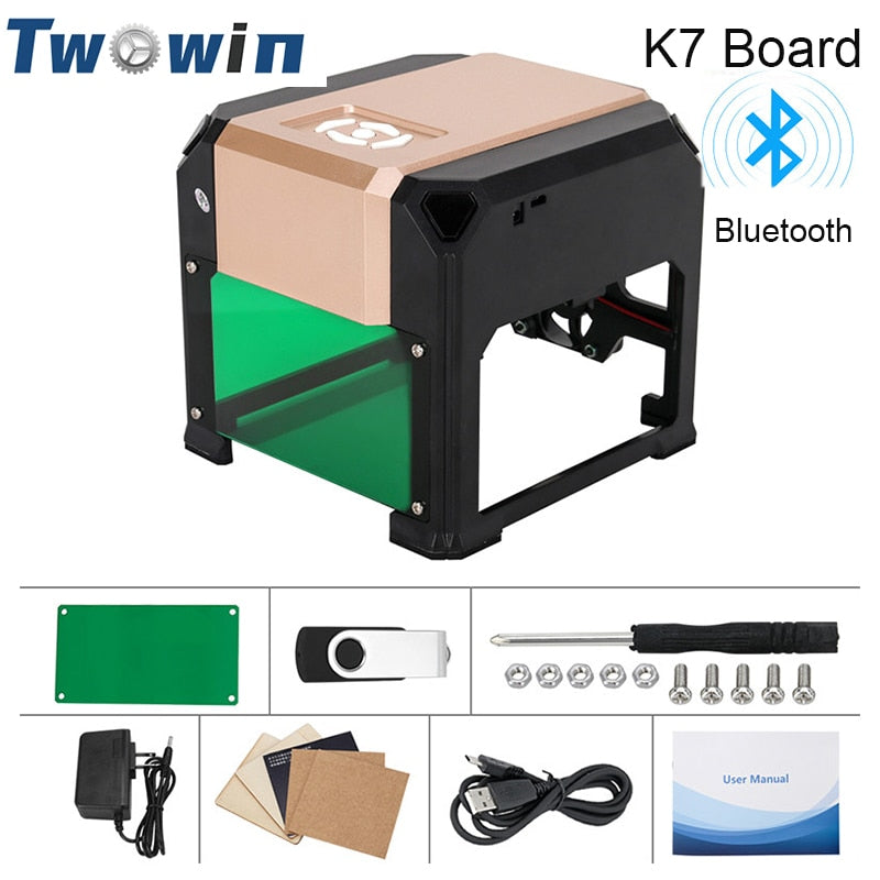 3000mW CNC Laser Engraver Desktop Laser Engraving Machine 80x80mm Mini Laser Engraver Woodworking DIY Logo Mark Printer Cutter Bluetooth K7 Board