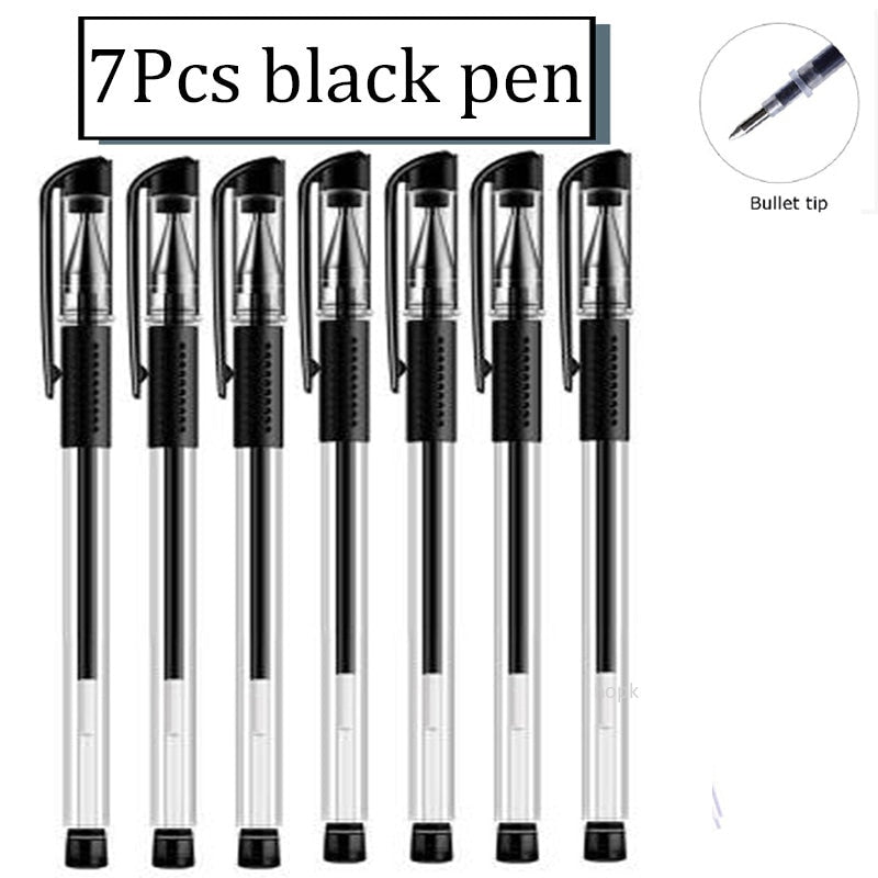 35 PCS Gel Pen Set School Supplies Black Blue Red Ink Color 0.5mm Ballpoint Pen Kawaii Pen Writing Tool School Office Stationery 7Pcs Black pen C