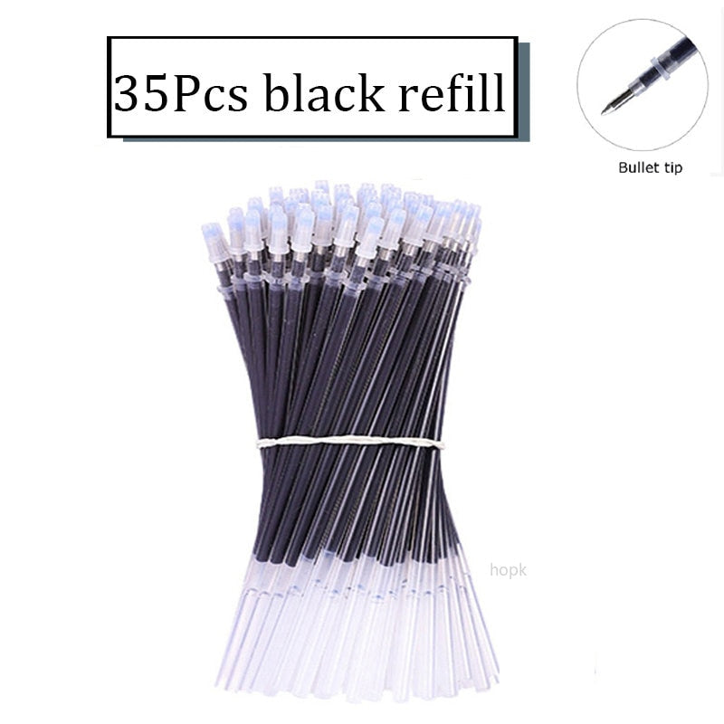 35 PCS Gel Pen Set School Supplies Black Blue Red Ink Color 0.5mm Ballpoint Pen Kawaii Pen Writing Tool School Office Stationery 35Pcs Black Refill B