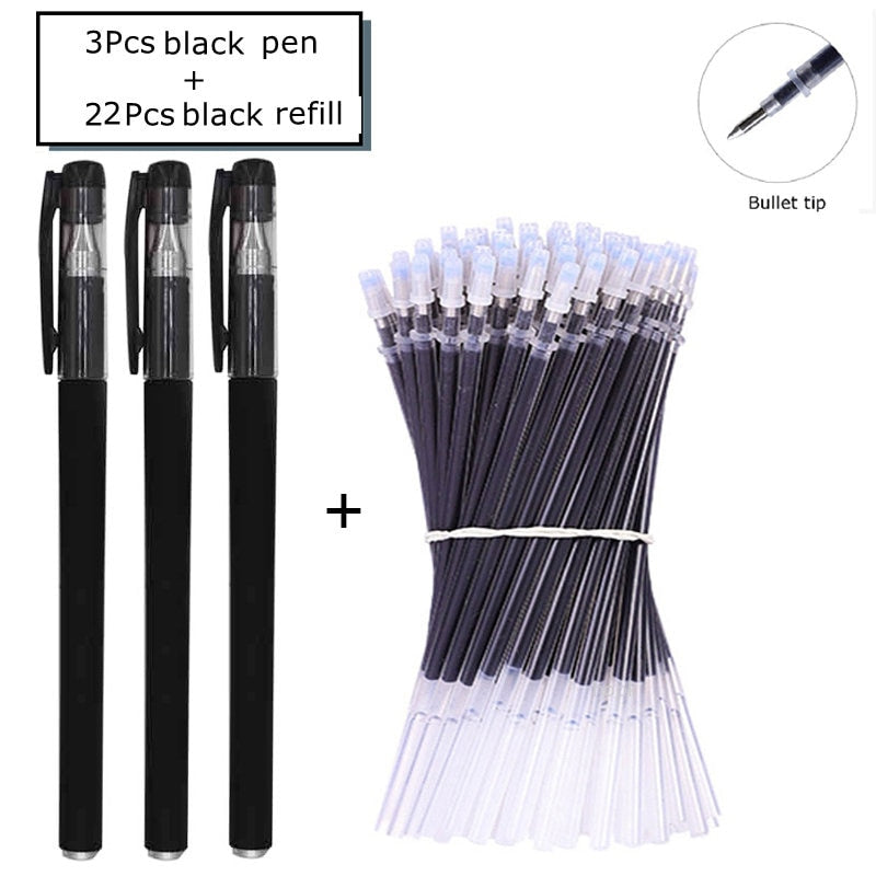 35 PCS Gel Pen Set School Supplies Black Blue Red Ink Color 0.5mm Ballpoint Pen Kawaii Pen Writing Tool School Office Stationery 25Pcs Black set D