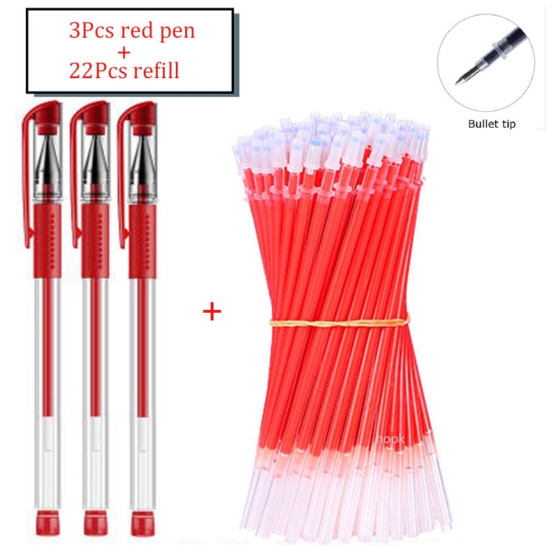 35 PCS Gel Pen Set School Supplies Black Blue Red Ink Color 0.5mm Ballpoint Pen Kawaii Pen Writing Tool School Office Stationery 25Pcs Red set C