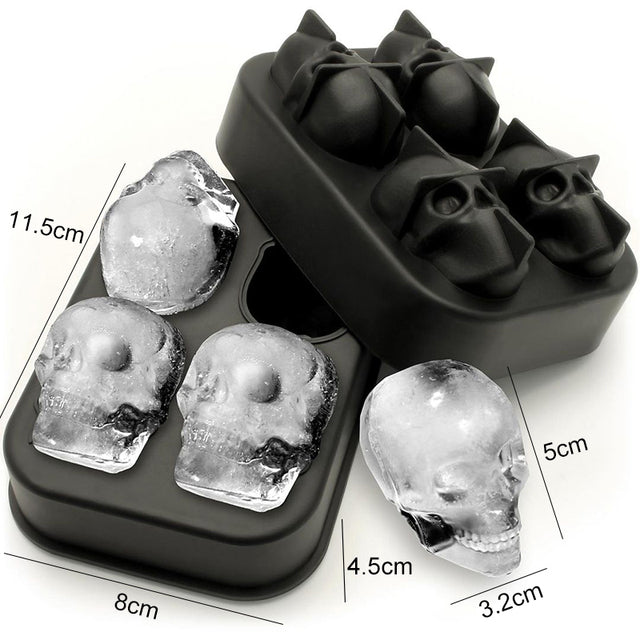 3D Silicone Diamond Skull Ice Mold Tray Stackable Silicone Ice Cube Molds for Whiskey Cocktails Beverages Iced Tea Bloom Rose Skeleton