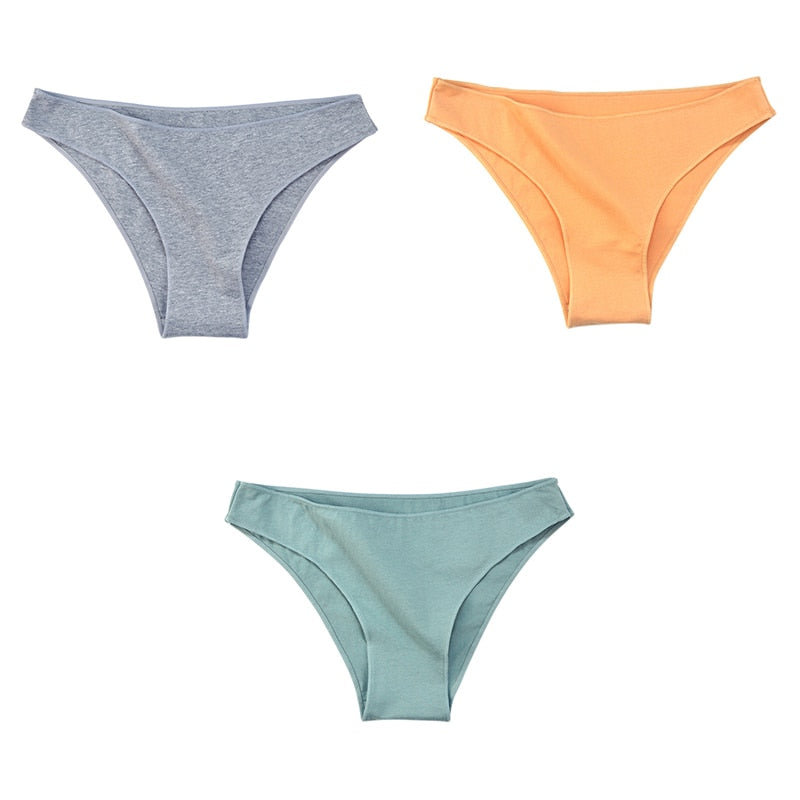 3Pcs/Set Women's Cotton Panties Female Underwear Solid Color Comfortable Briefs High Elasticity Underpants Size M-XXL 13 3pcs