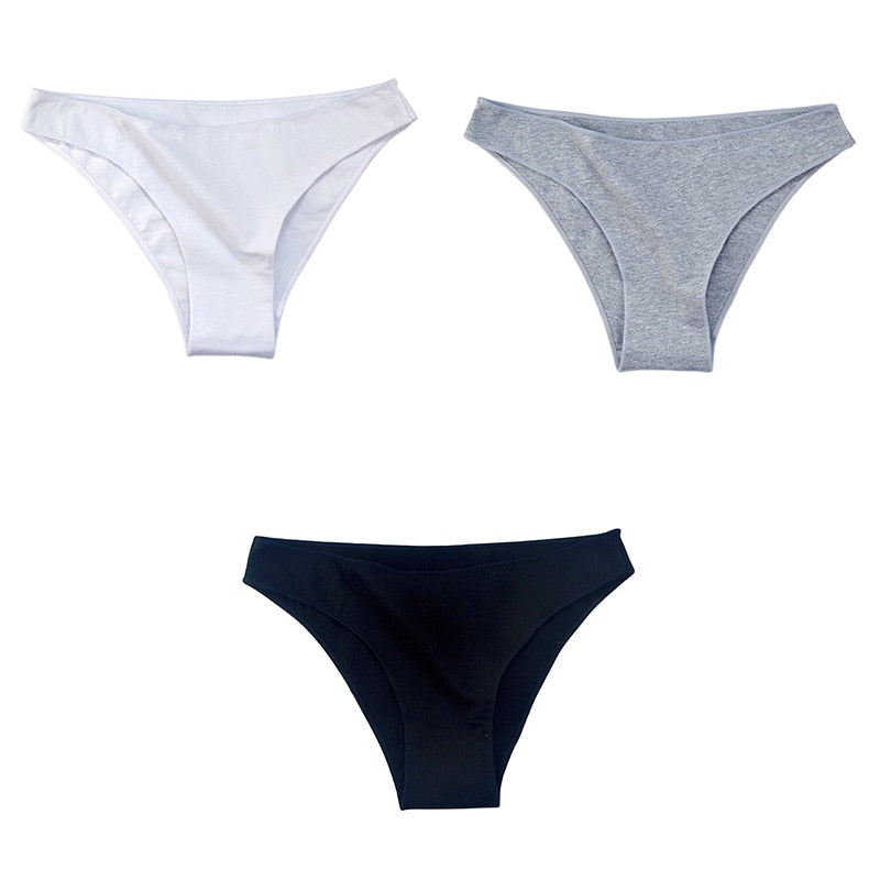 3Pcs/Set Women's Cotton Panties Female Underwear Solid Color Comfortable Briefs High Elasticity Underpants Size M-XXL 2 3pcs