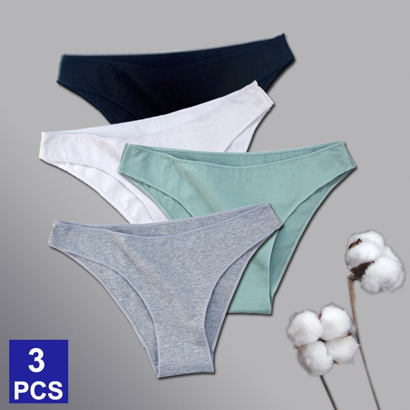 3Pcs/Set Women's Cotton Panties Female Underwear Solid Color Comfortable Briefs High Elasticity Underpants Size M-XXL