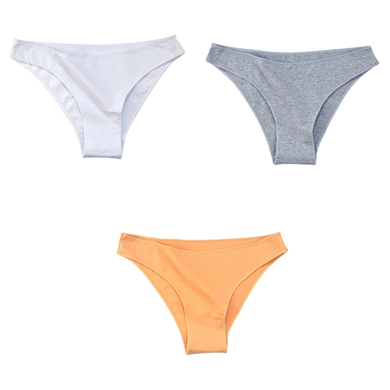 3Pcs/Set Women's Cotton Panties Female Underwear Solid Color Comfortable Briefs High Elasticity Underpants Size M-XXL 1 3pcs