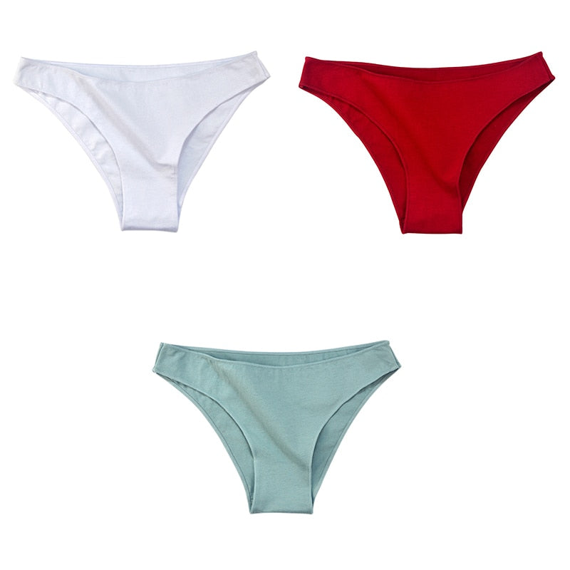 3Pcs/Set Women's Cotton Panties Female Underwear Solid Color Comfortable Briefs High Elasticity Underpants Size M-XXL 10 3pcs