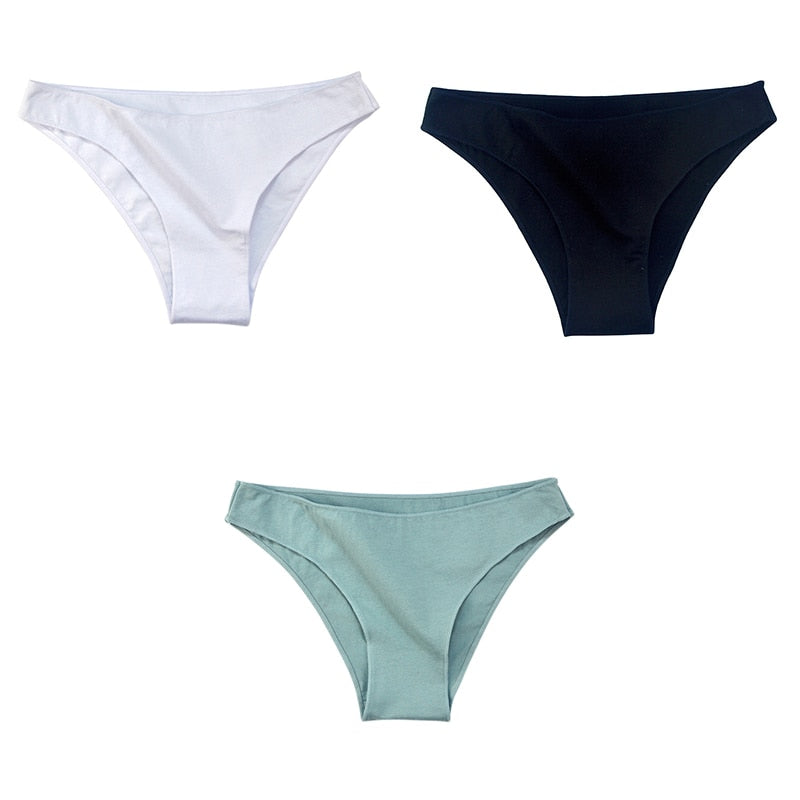 3Pcs/Set Women's Cotton Panties Female Underwear Solid Color Comfortable Briefs High Elasticity Underpants Size M-XXL 9 3pcs