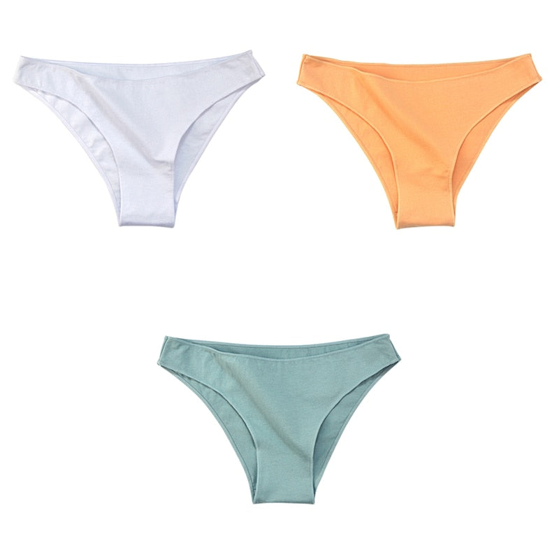 3Pcs/Set Women's Cotton Panties Female Underwear Solid Color Comfortable Briefs High Elasticity Underpants Size M-XXL 7 3pcs