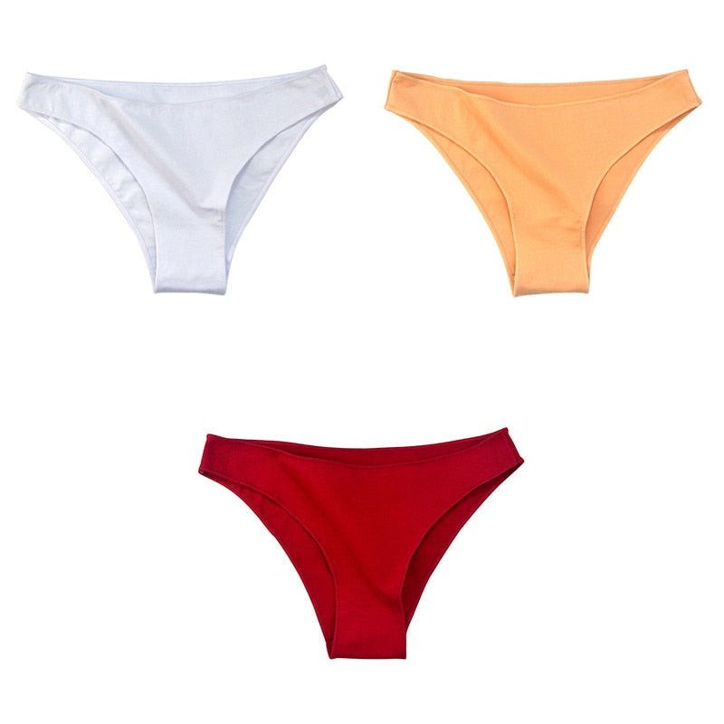 3Pcs/Set Women's Cotton Panties Female Underwear Solid Color Comfortable Briefs High Elasticity Underpants Size M-XXL 6 3pcs