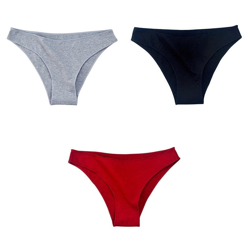 3Pcs/Set Women's Cotton Panties Female Underwear Solid Color Comfortable Briefs High Elasticity Underpants Size M-XXL 14 3pcs