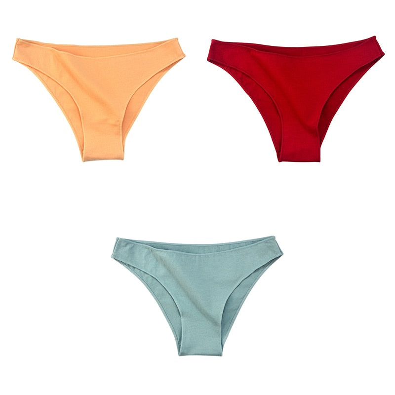3Pcs/Set Women's Cotton Panties Female Underwear Solid Color Comfortable Briefs High Elasticity Underpants Size M-XXL 18 3pcs