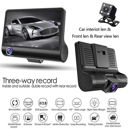 3 Lens Dash Cam for Cars HD 1080P Car Dvr Camera for Vehicle 4.0 Inches Recorder Video Rear View Camera Black Box Loop Recording