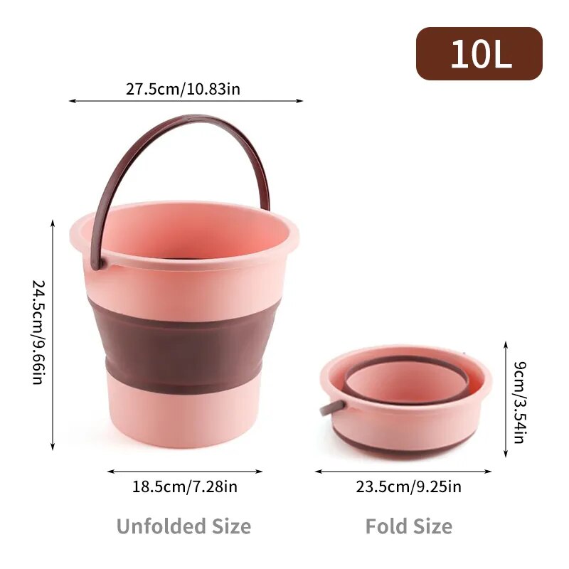 4.6-16.8L Portable Foldable Bucket Basin Tourism Outdoor Cleaning Bucket Fishing Camping Car Washing Mop Space Saving Buckets Pink 10L