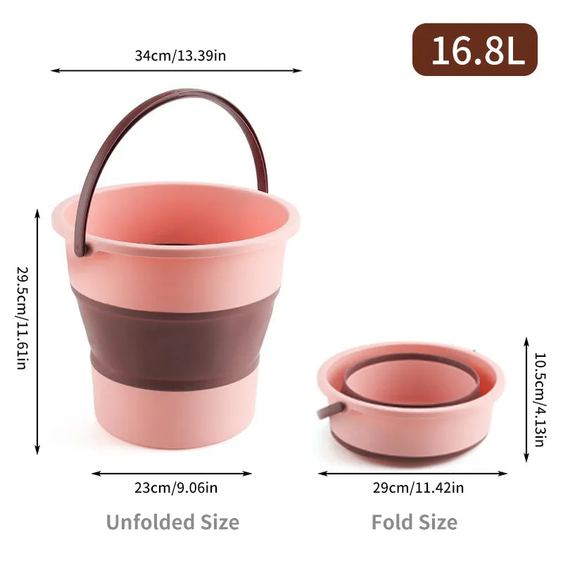 4.6-16.8L Portable Foldable Bucket Basin Tourism Outdoor Cleaning Bucket Fishing Camping Car Washing Mop Space Saving Buckets Pink 16.8L