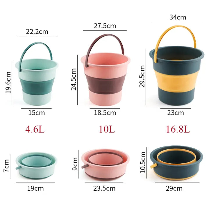 4.6-16.8L Portable Foldable Bucket Basin Tourism Outdoor Cleaning Bucket Fishing Camping Car Washing Mop Space Saving Buckets