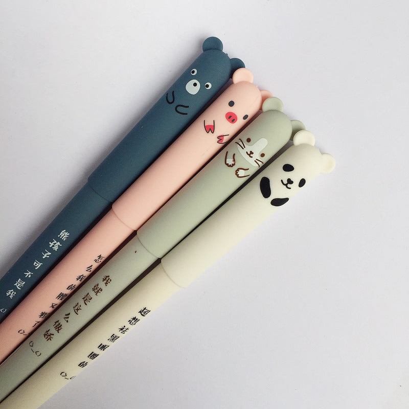 4 Pcs/Set Kawaii Pig Bear Cat Mouse Erasable Gel Pen School Office Supplies Stationery Gift 0.35mm Blue Black Ink