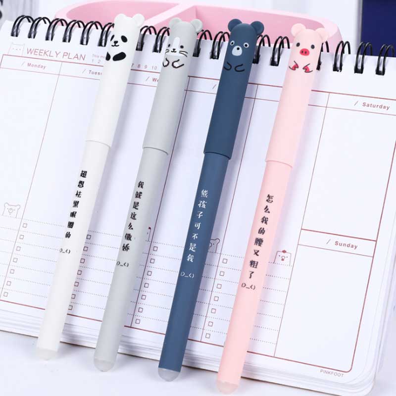 4 Pcs/Set Kawaii Pig Bear Cat Mouse Erasable Gel Pen School Office Supplies Stationery Gift 0.35mm Blue Black Ink