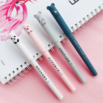 4 Pcs/Set Kawaii Pig Bear Cat Mouse Erasable Gel Pen School Office Supplies Stationery Gift 0.35mm Blue Black Ink