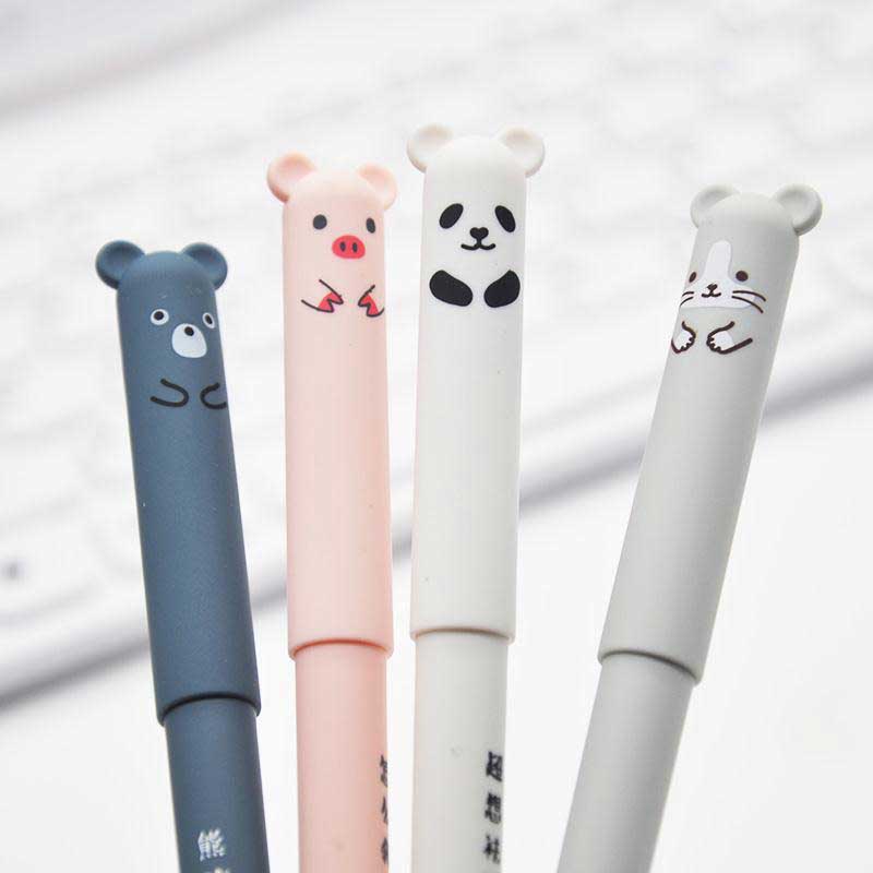 4 Pcs/Set Kawaii Pig Bear Cat Mouse Erasable Gel Pen School Office Supplies Stationery Gift 0.35mm Blue Black Ink